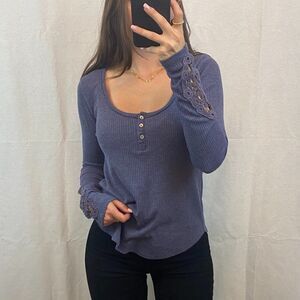 Purple Waffle Knit Long Sleeve Thermal Top